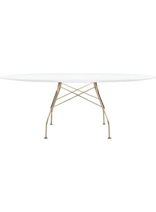 TABLE GLOSSY BLANC ET DORE