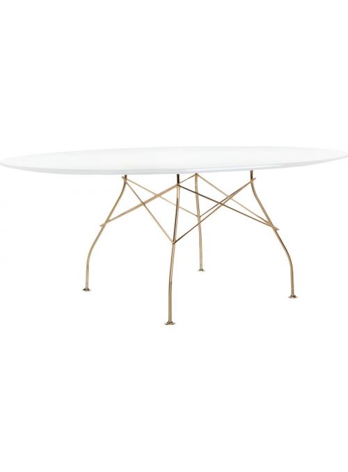 TABLE GLOSSY BLANC ET DORE