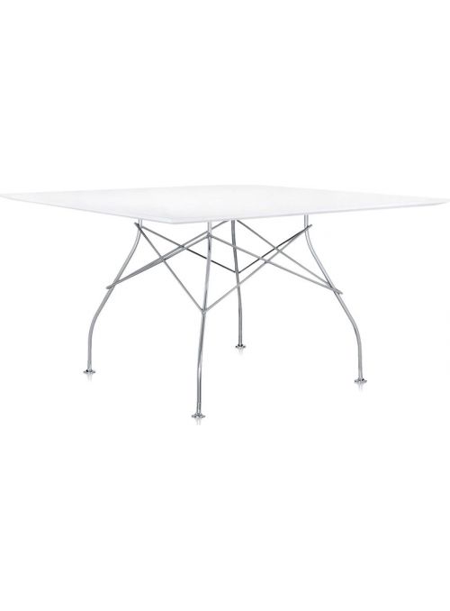 TABLE GLOSSY CHROME ET BLANC