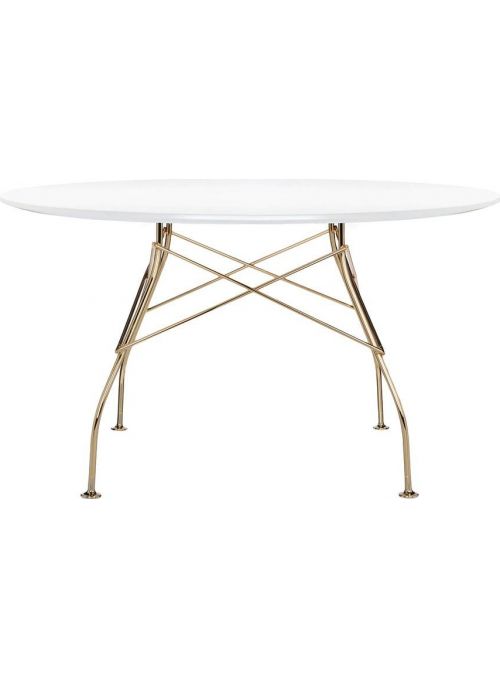 TABLE GLOSSY BLANC ET DORE