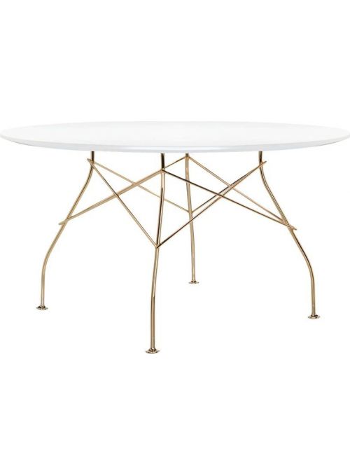 TABLE GLOSSY BLANC ET DORE