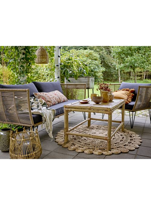 Fauteuil lounge de jardin plastique tressé Mundo - beige gris rayé et noir