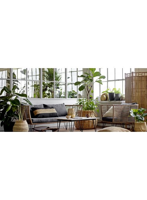 Fauteuil lounge de jardin plastique tressé Mundo - beige gris rayé et noir