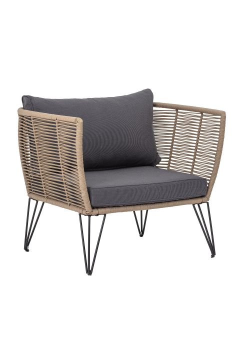 Fauteuil lounge de jardin plastique tressé Mundo - beige gris rayé et noir