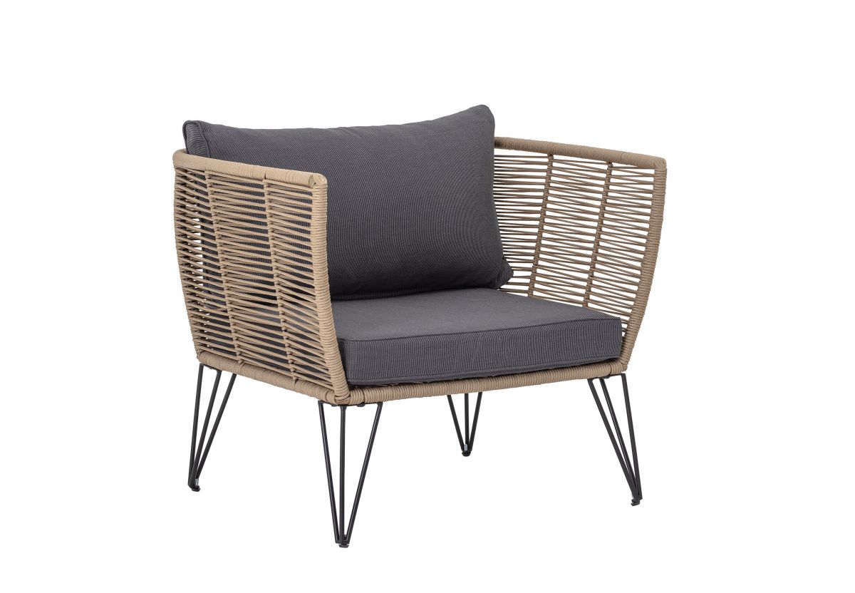 Fauteuil lounge de jardin plastique tressé Mundo - beige gris rayé et noir