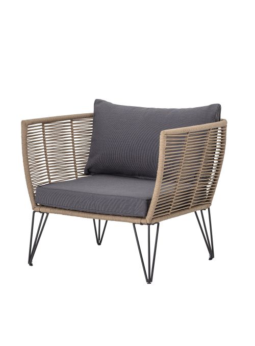 Fauteuil lounge de jardin plastique tressé Mundo - beige gris rayé et noir