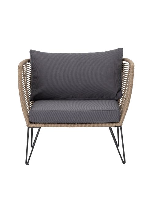 Fauteuil lounge de jardin plastique tressé Mundo - beige gris rayé et noir