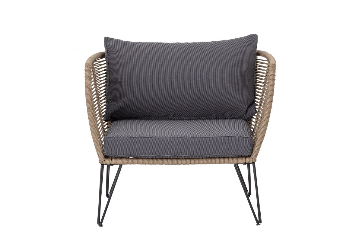 Fauteuil lounge de jardin plastique tressé Mundo - beige gris rayé et noir